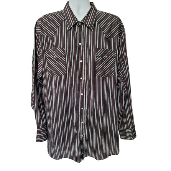 Ely Cattleman Other - ELY Cattleman Western Shirt Mens 3XLT Maroon Black Stripe Rodeo Pearl Snap